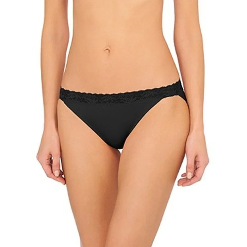 Natori Discreet Bikini Underwear Women XS Black Solid Elastic Waist Pull On